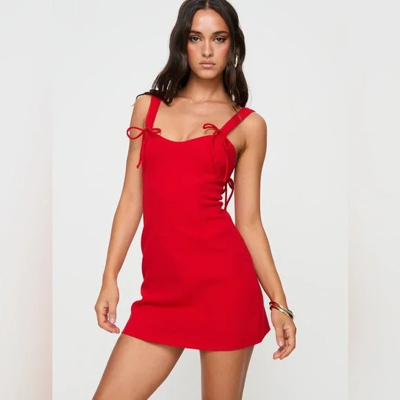 Princess Polly scallop lace trim straps valentine date mini dress nwot - Picture 2 of 6